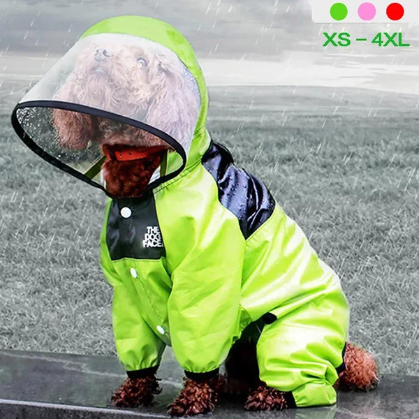 Waterproof Pet Dog Raincoat Jumpsuit with Dog Face Design