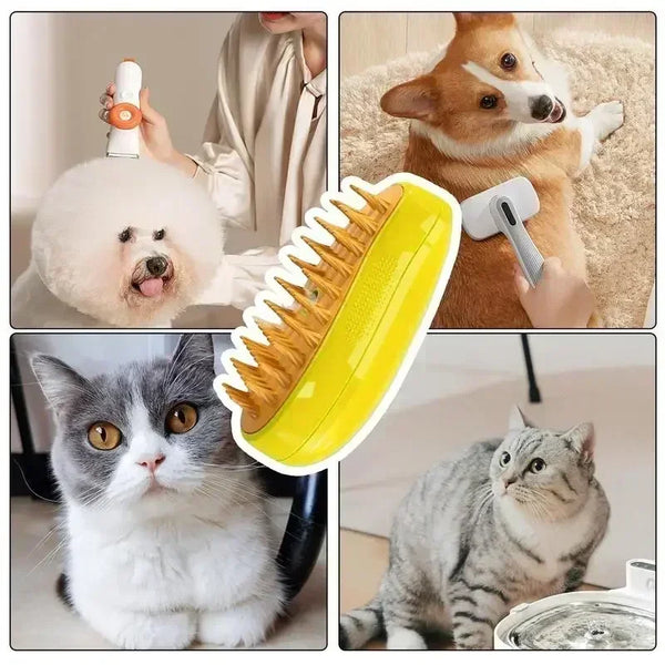 3-in-1 Electric Steam Brush: Grooming, Massage, Hair Removal for Cats & Dogs